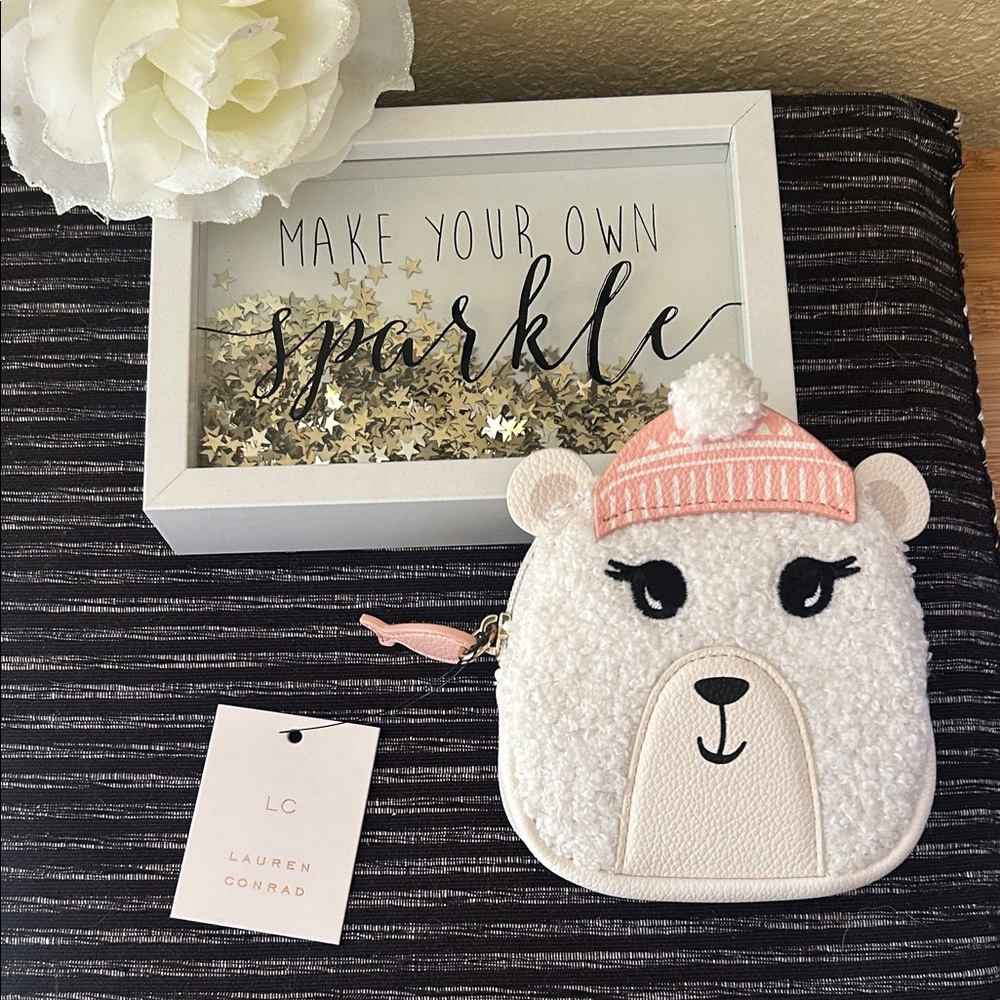 LC Lauren Conrad Pink and White Bear Bag